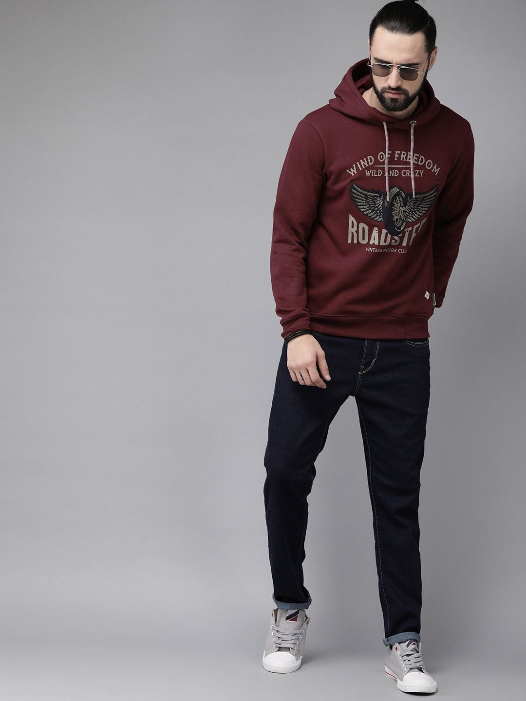 The Lifestyle Co Men Maroon Printed Hooded Sweatshirt