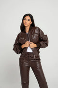 HARCHIZ Brown Women Bomber Leather Jacket