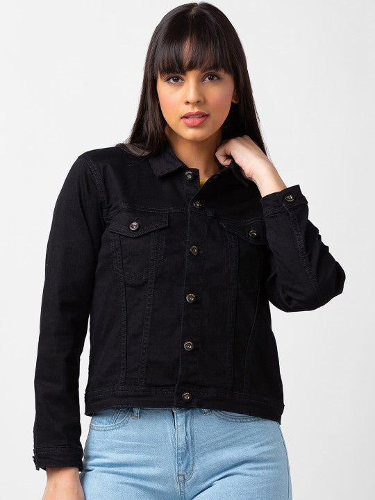 Harchiz Women Spread-Collar Regular Fit Denim Jacket – Classic Everyday Style
