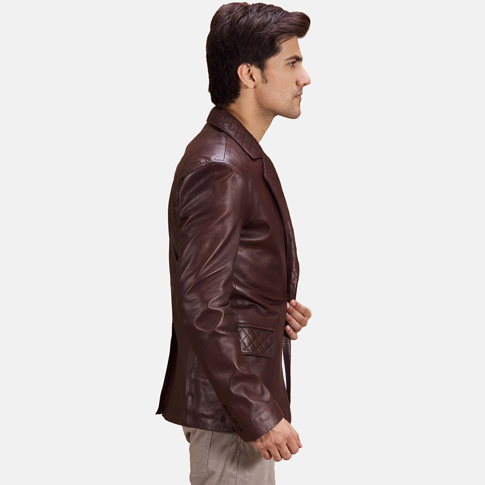 Ace Quilted Maroon Premium Leather Blazer