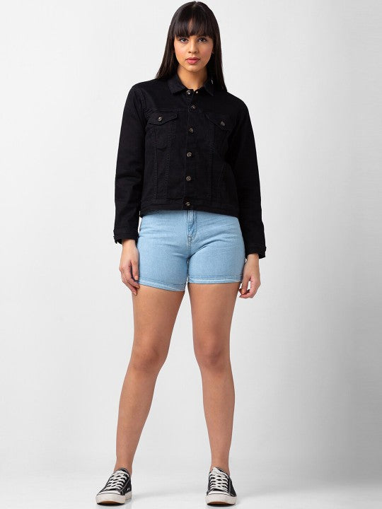 Harchiz Women Spread-Collar Regular Fit Denim Jacket – Classic Everyday Style