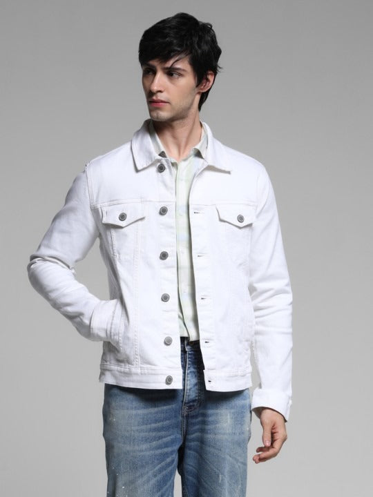 Men Spread Collar Solid Cotton Casual Denim Jacket by HARCHIZ – Breathable Style for Pakistani Weather