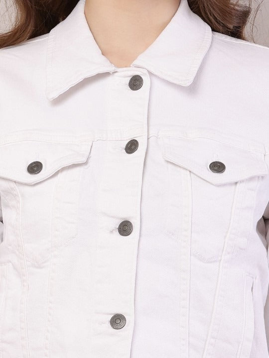 Spread Collar Cotton Crop Denim Jacket – Trendy Short-Length Outerwear for Women in Pakistan | HARCHIZ