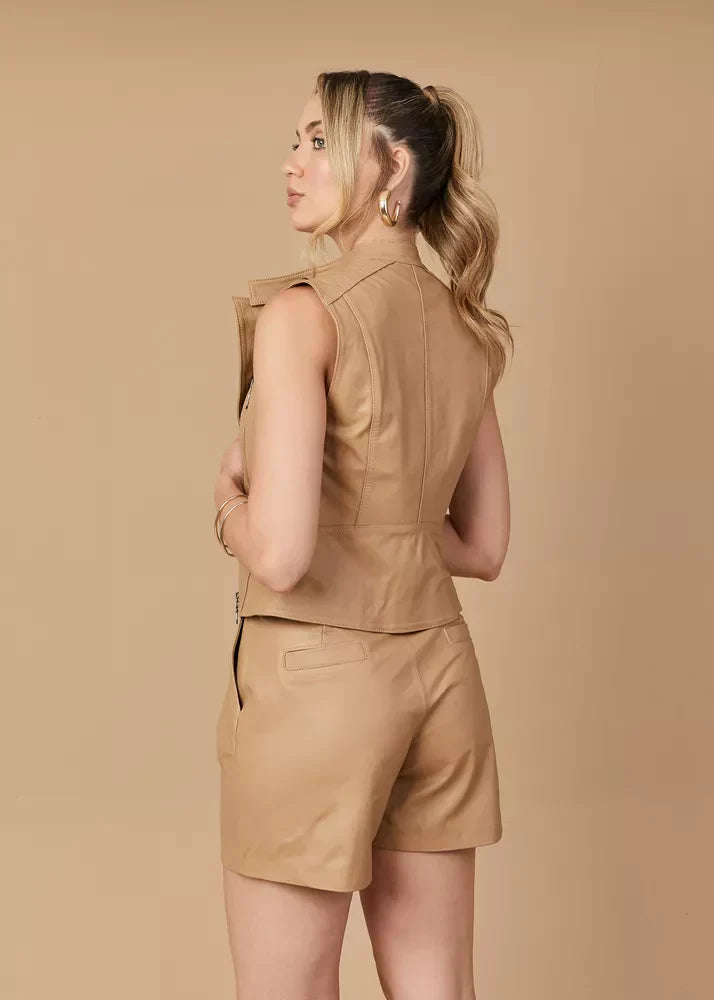 Ace Taupe Women's Biker Genuine Leather Vest