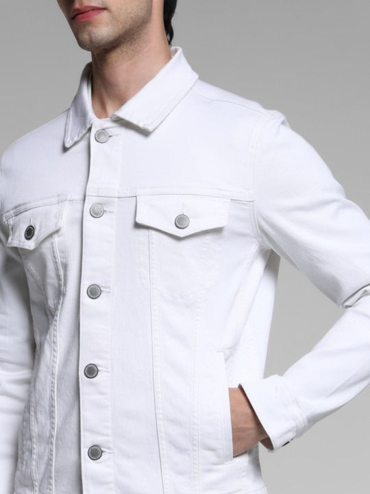 Men Spread Collar Solid Cotton Casual Denim Jacket by HARCHIZ – Breathable Style for Pakistani Weather