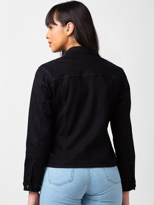 Harchiz Women Spread-Collar Regular Fit Denim Jacket – Classic Everyday Style