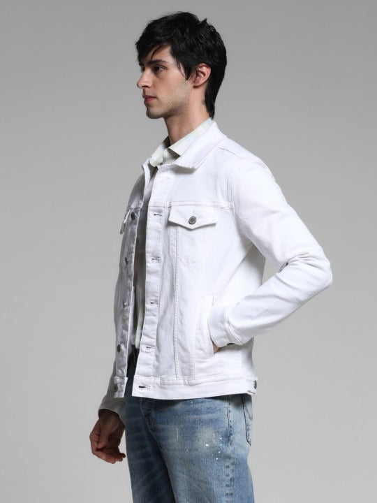 Men Spread Collar Solid Cotton Casual Denim Jacket by HARCHIZ – Breathable Style for Pakistani Weather