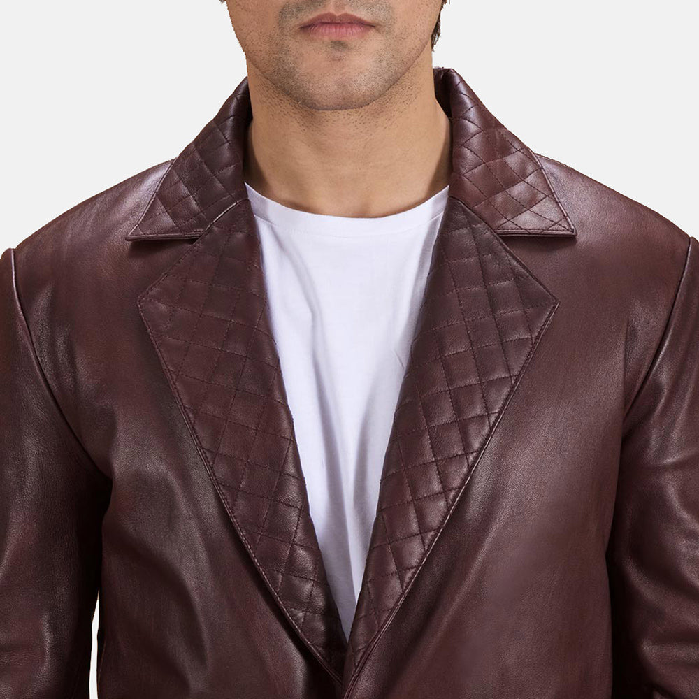 Ace Quilted Maroon Premium Leather Blazer