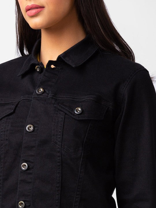 Harchiz Women Spread-Collar Regular Fit Denim Jacket – Classic Everyday Style