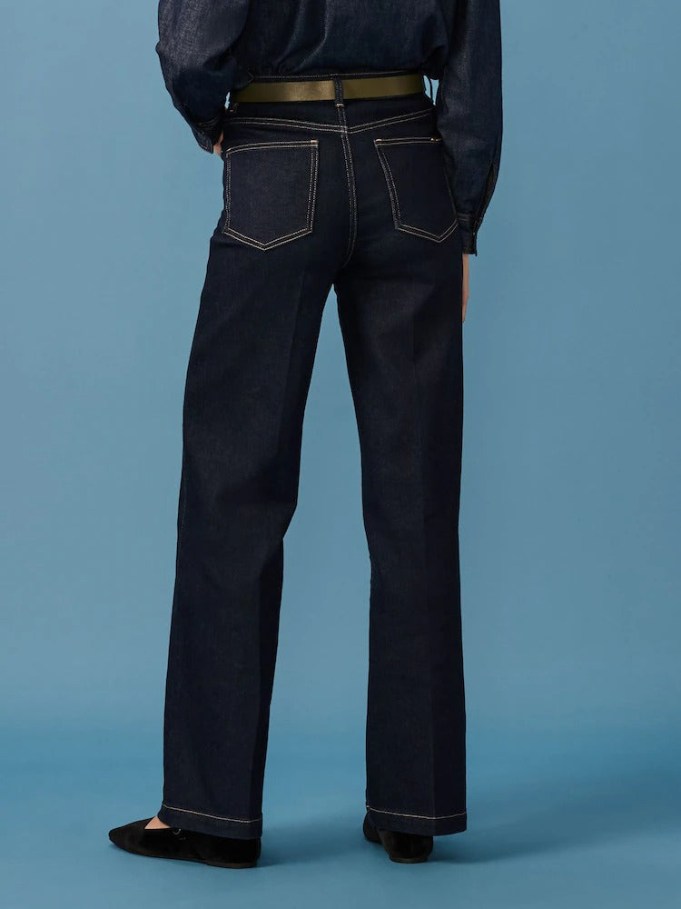 Women Rinse Blue Wide Leg Jeans – High Waist Loose Fit Denim for Everyday Wear in Pakistan | HARCHIZ