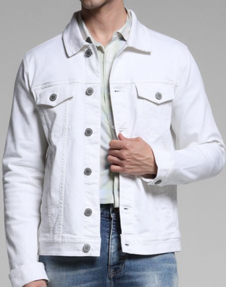 Men Spread Collar Solid Cotton Casual Denim Jacket by HARCHIZ – Breathable Style for Pakistani Weather