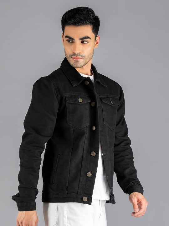 Men Black Lightweight Outdoor Denim Jacket – Stylish, All-Season Outerwear for Pakistan | HARCHIZ