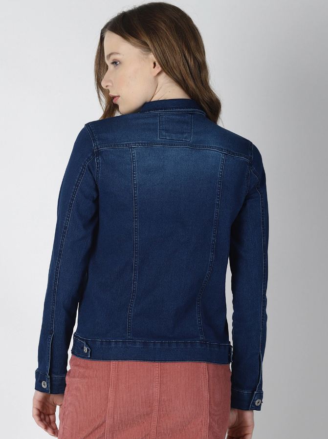 Harchiz Women’s Dark Blue Solid Jacket – Classic Denim Elegance Redefined