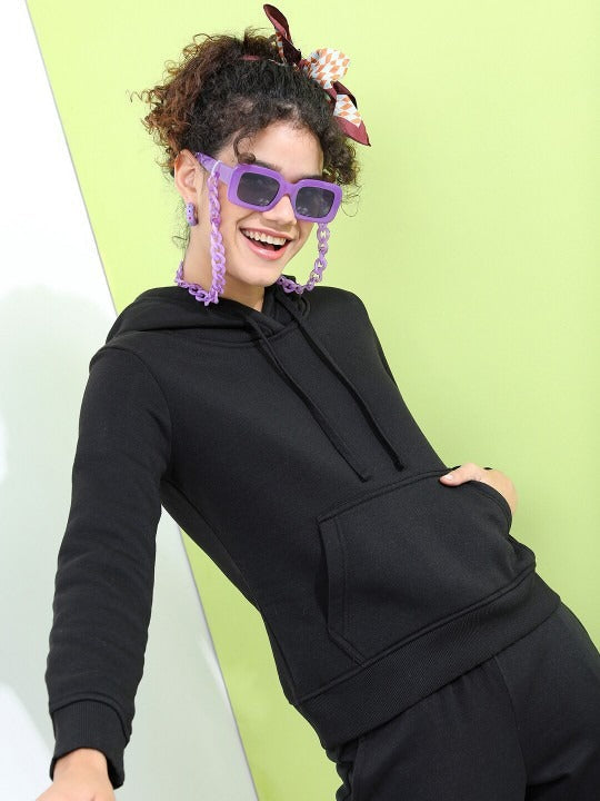 Women Solid Cotton HER Relaxed Fit Hoodie — Soft Brushed Fleece Pullover with Kangaroo Pocket | HARCHIZ Pakistan