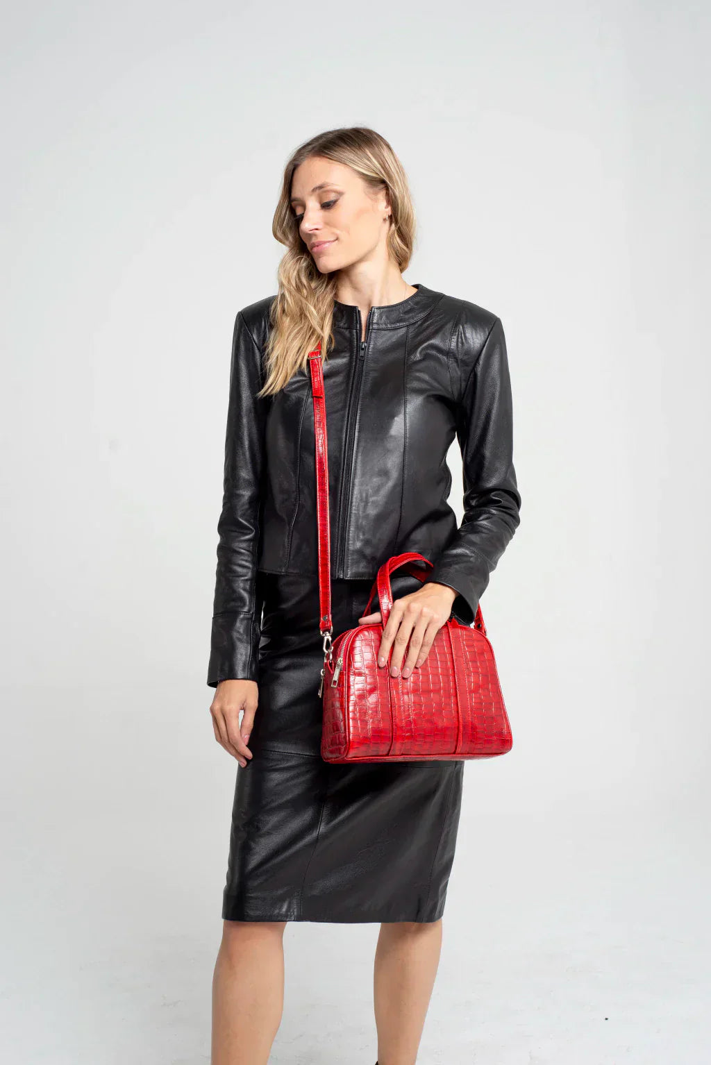 Black Collarless Women Leather Jacket