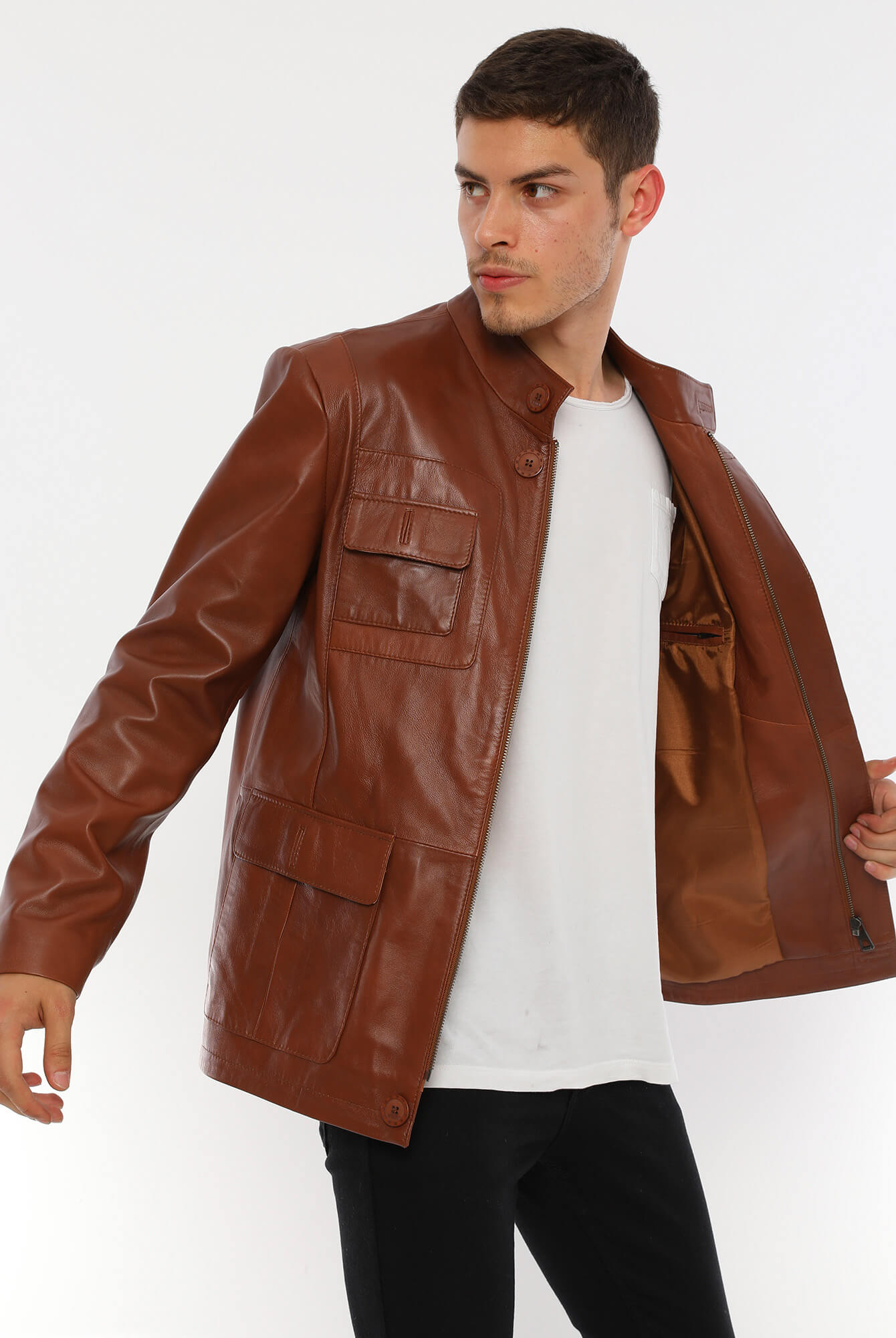 Bernard Tan Leather Jacket For Men