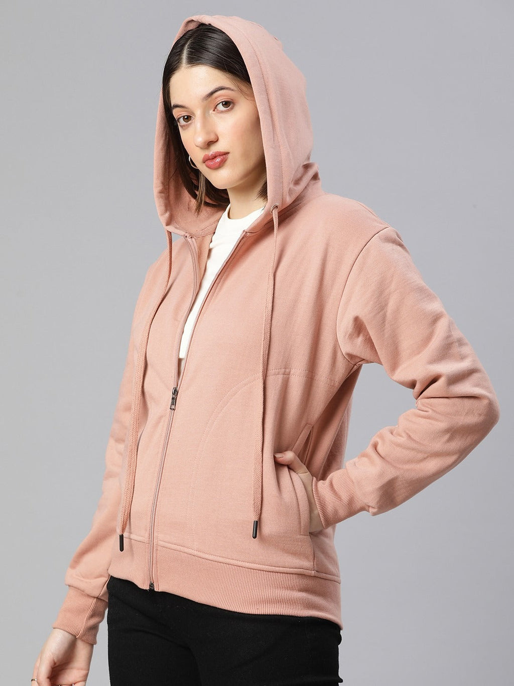 Women Black Solid Training Hooded Rapid-Dry Zipper — Lightweight Athletic Zip Hoodie | HARCHIZ Pakistan