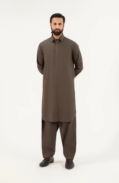 Men's Shirt Collar Shalwar Suit - Olive