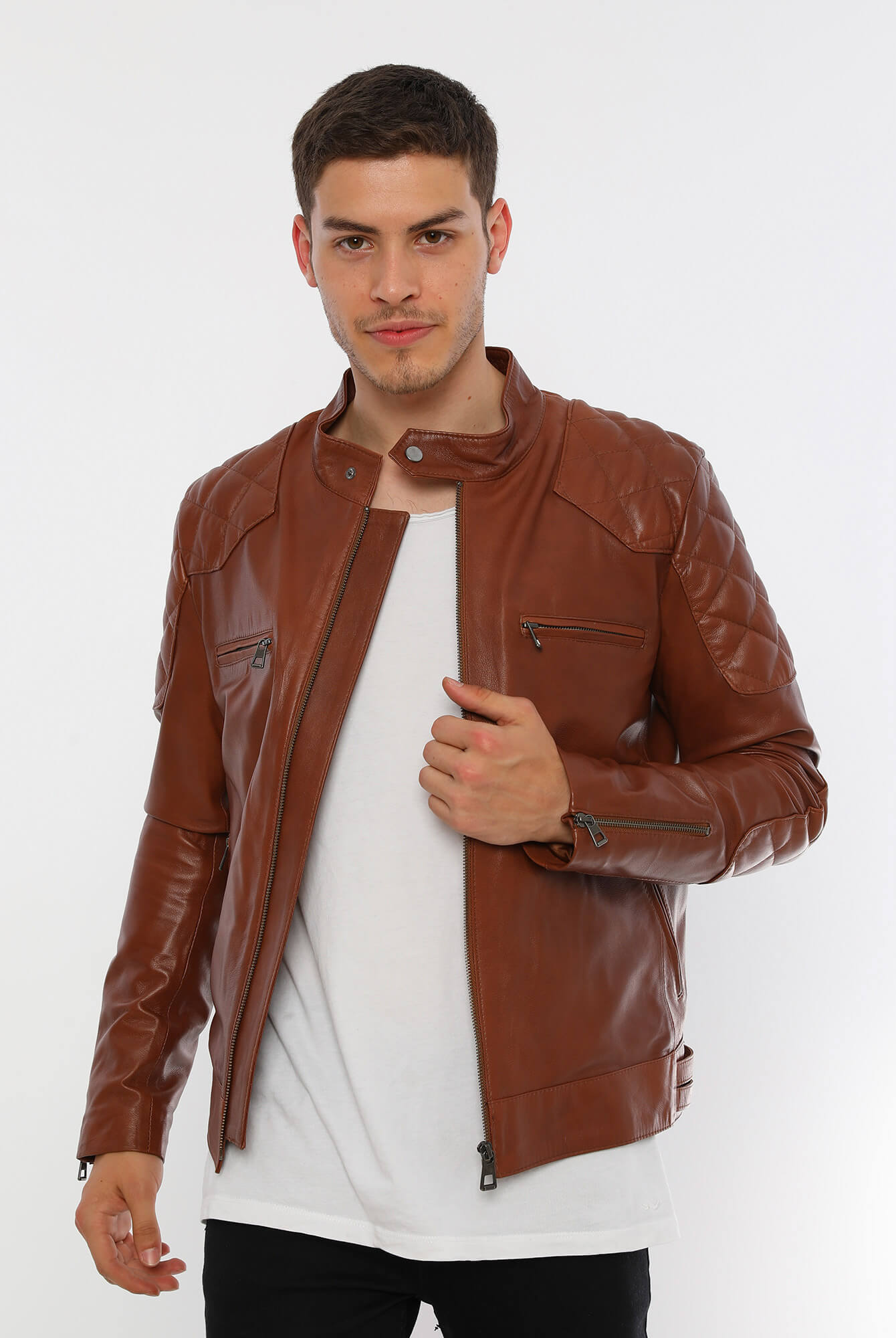 Bruno Tan Leather Jacket For Men