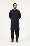 Men's Band Collar Shalwar Suit - Navy Blue