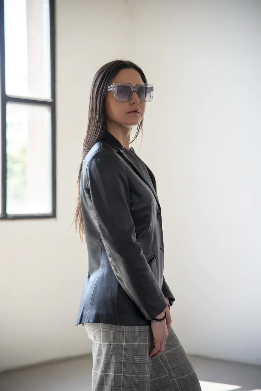 Black Leather Blazer For Women