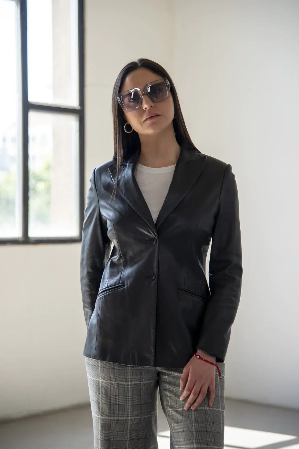 Black Leather Blazer For Women