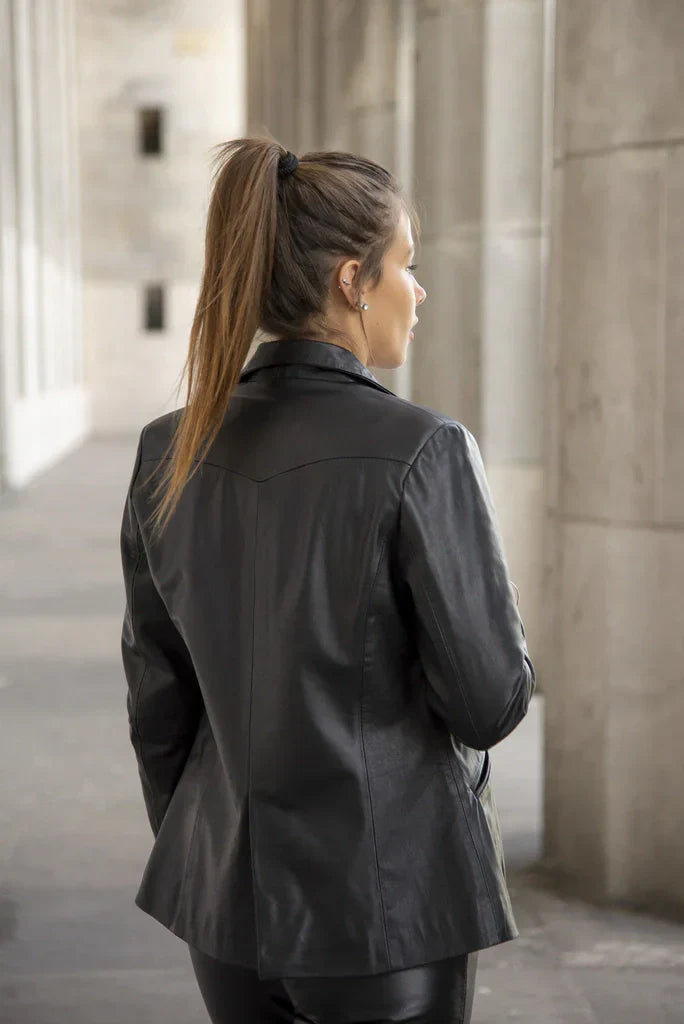 Black Leather Blazer For Women