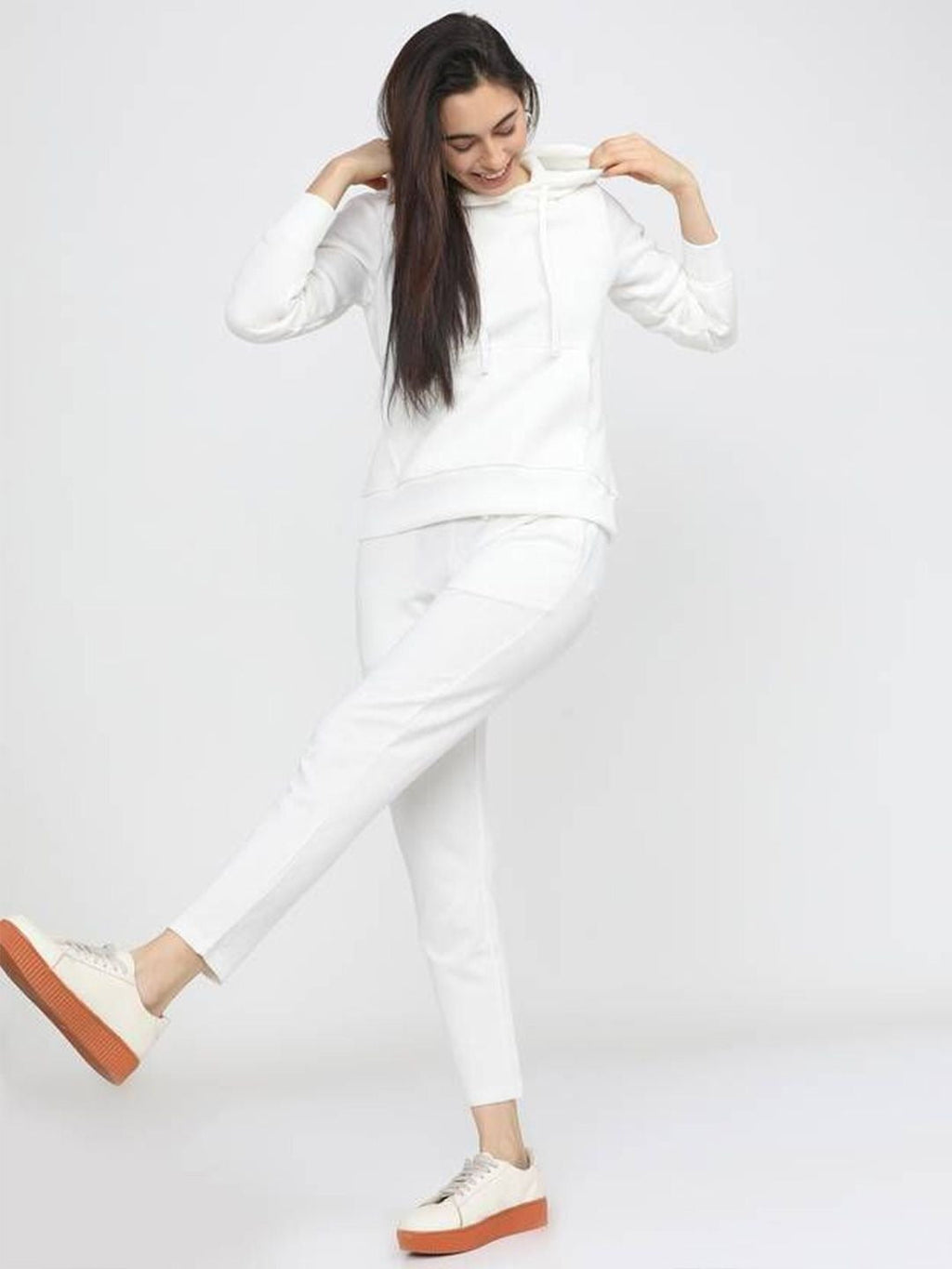 Women Hooded White Hoodie — Classic White Cotton Pullover with Kangaroo Pocket | HARCHIZ Pakistan