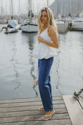 Women Cropped Scallop Detail Denim Jeans – Stylish Cropped Hem with Scalloped Edge | HARCHIZ
