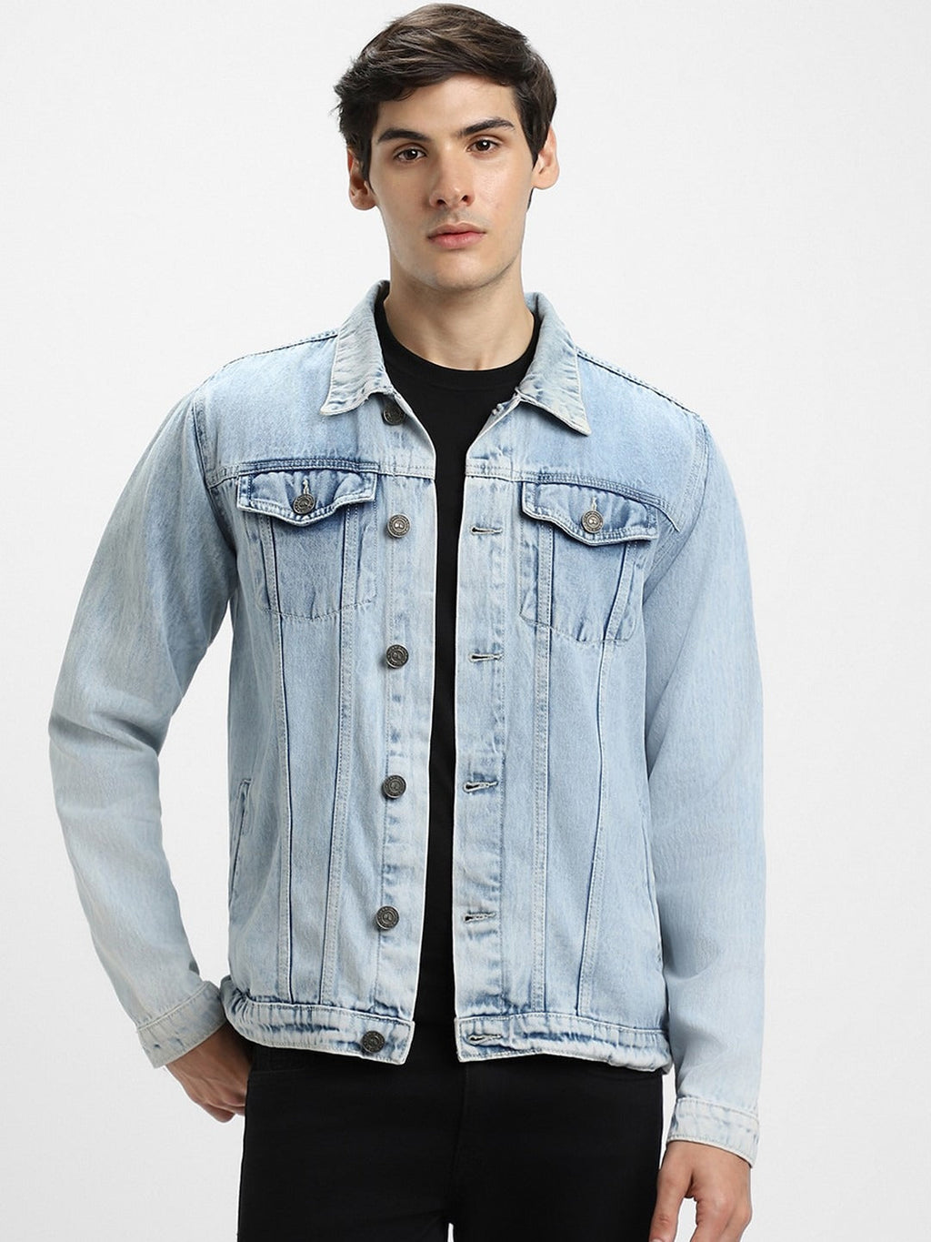 Washed Spread Collar Long Sleeves Denim Jacket for Men – Trendy, Breathable Outerwear for Pakistan | HARCHIZ