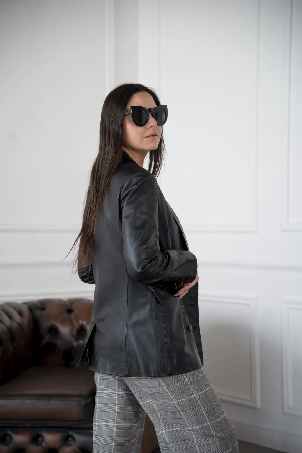 HARCHIZ Black Leather Blazer For Women