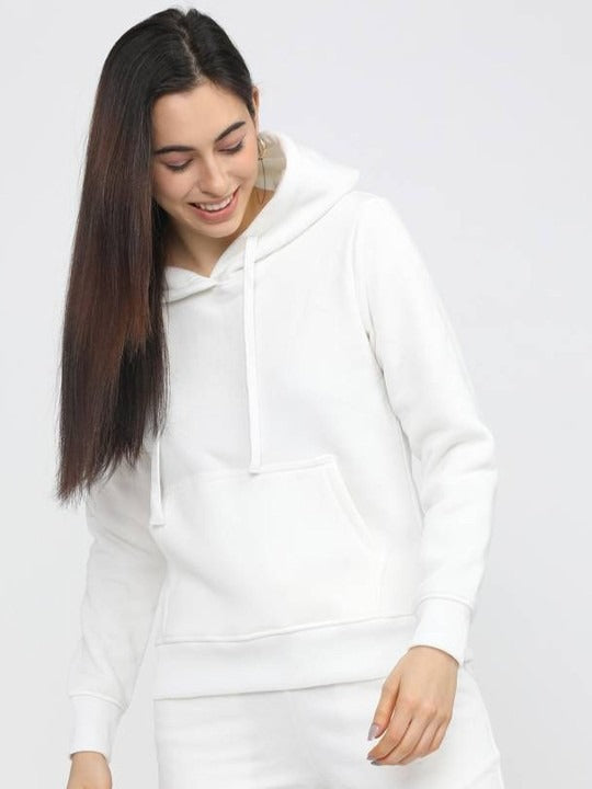 Women Hooded White Hoodie — Classic White Cotton Pullover with Kangaroo Pocket | HARCHIZ Pakistan