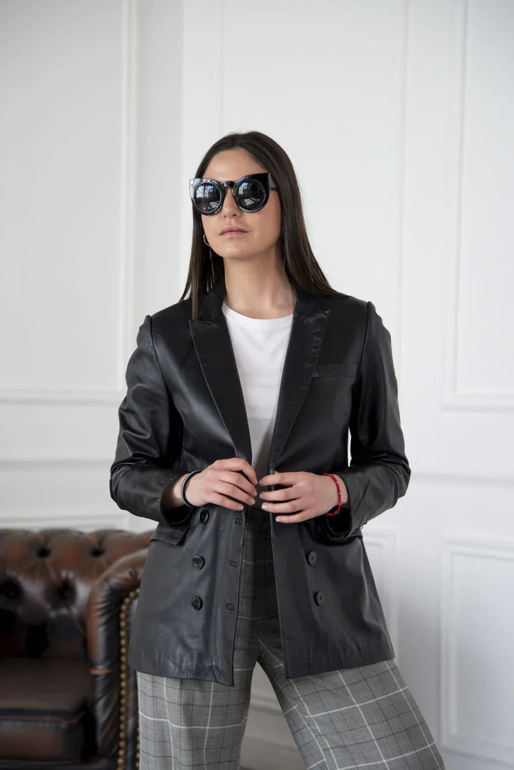 HARCHIZ Black Leather Blazer For Women