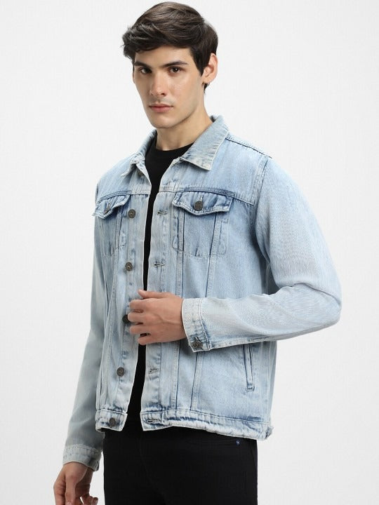 Washed Spread Collar Long Sleeves Denim Jacket for Men – Trendy, Breathable Outerwear for Pakistan | HARCHIZ