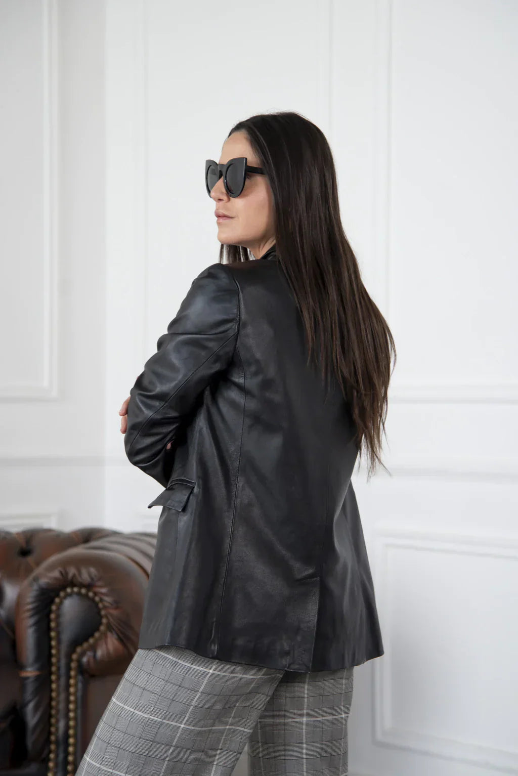 Ace Black Leather Blazer For Women