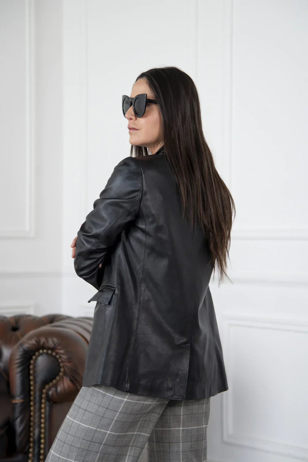 HARCHIZ Black Leather Blazer For Women