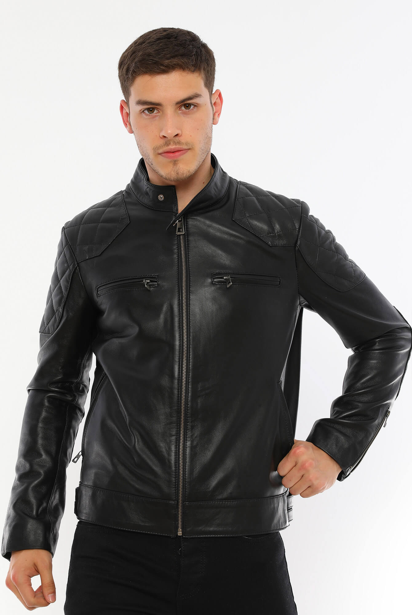 Bruno Black Leather Jacket For Men