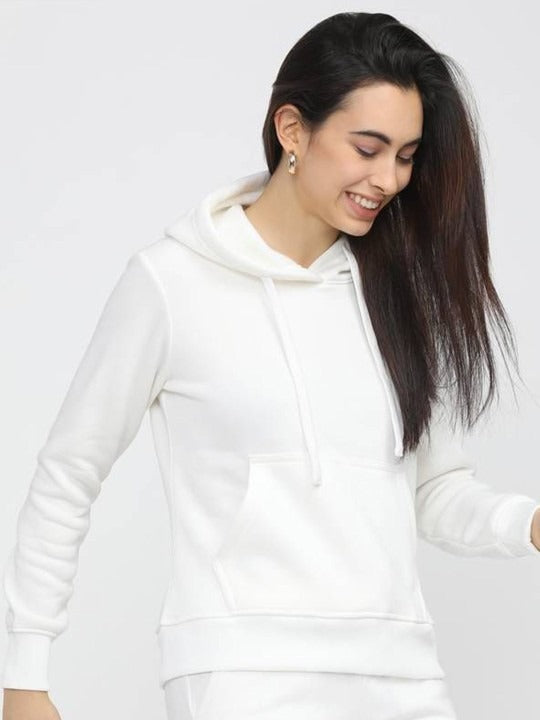 Women Hooded White Hoodie — Classic White Cotton Pullover with Kangaroo Pocket | HARCHIZ Pakistan