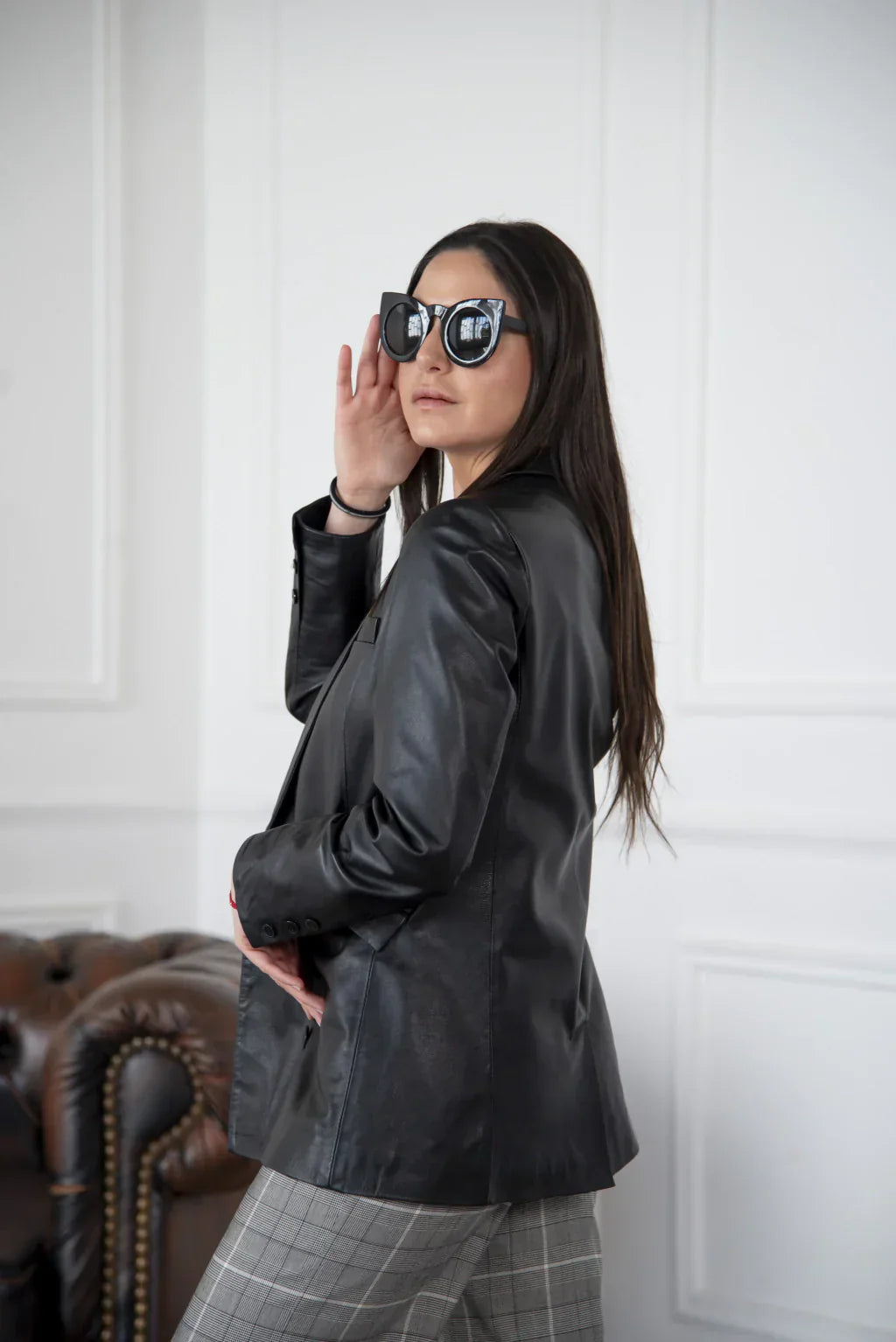 Ace Black Leather Blazer For Women