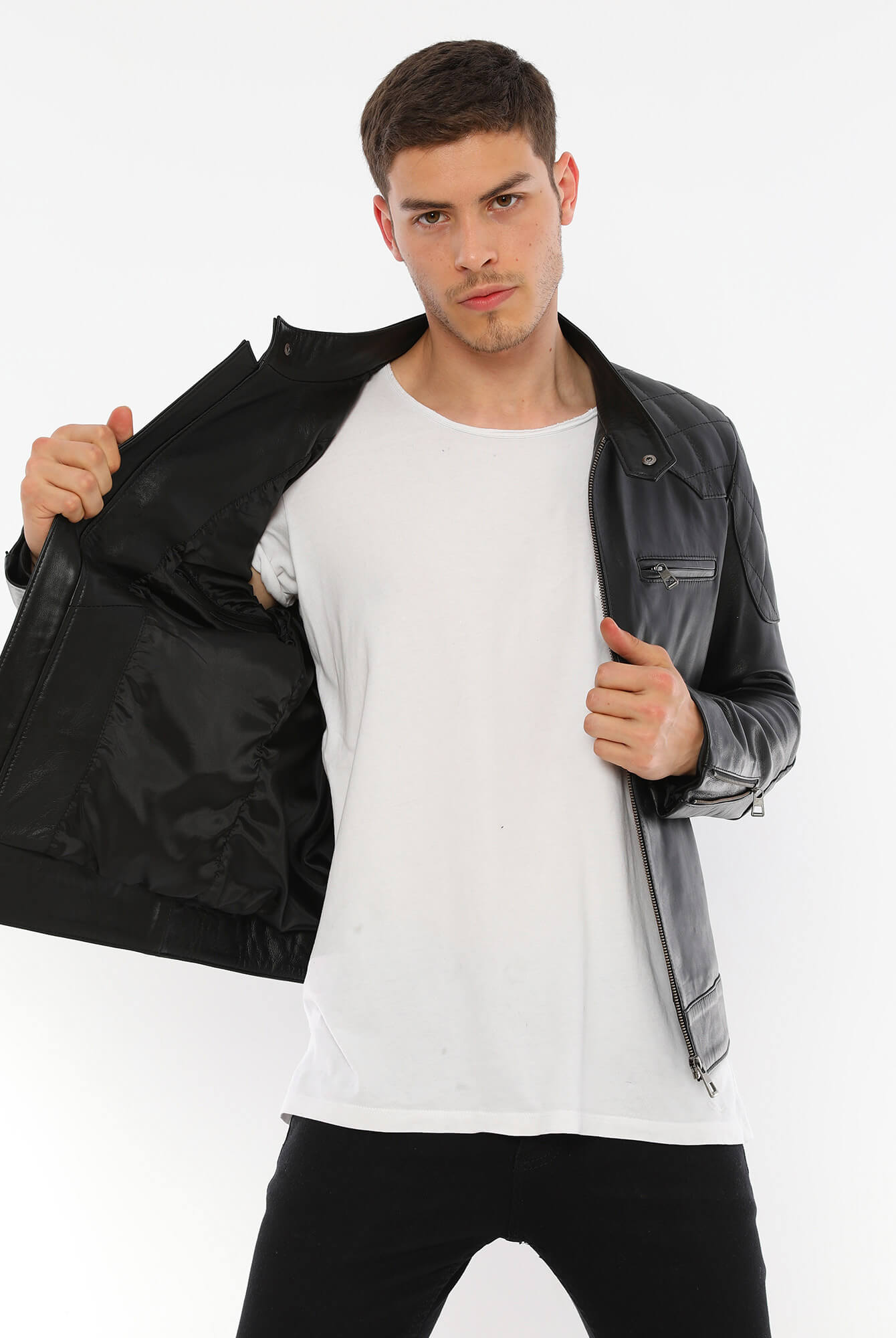 Bruno Black Leather Jacket For Men