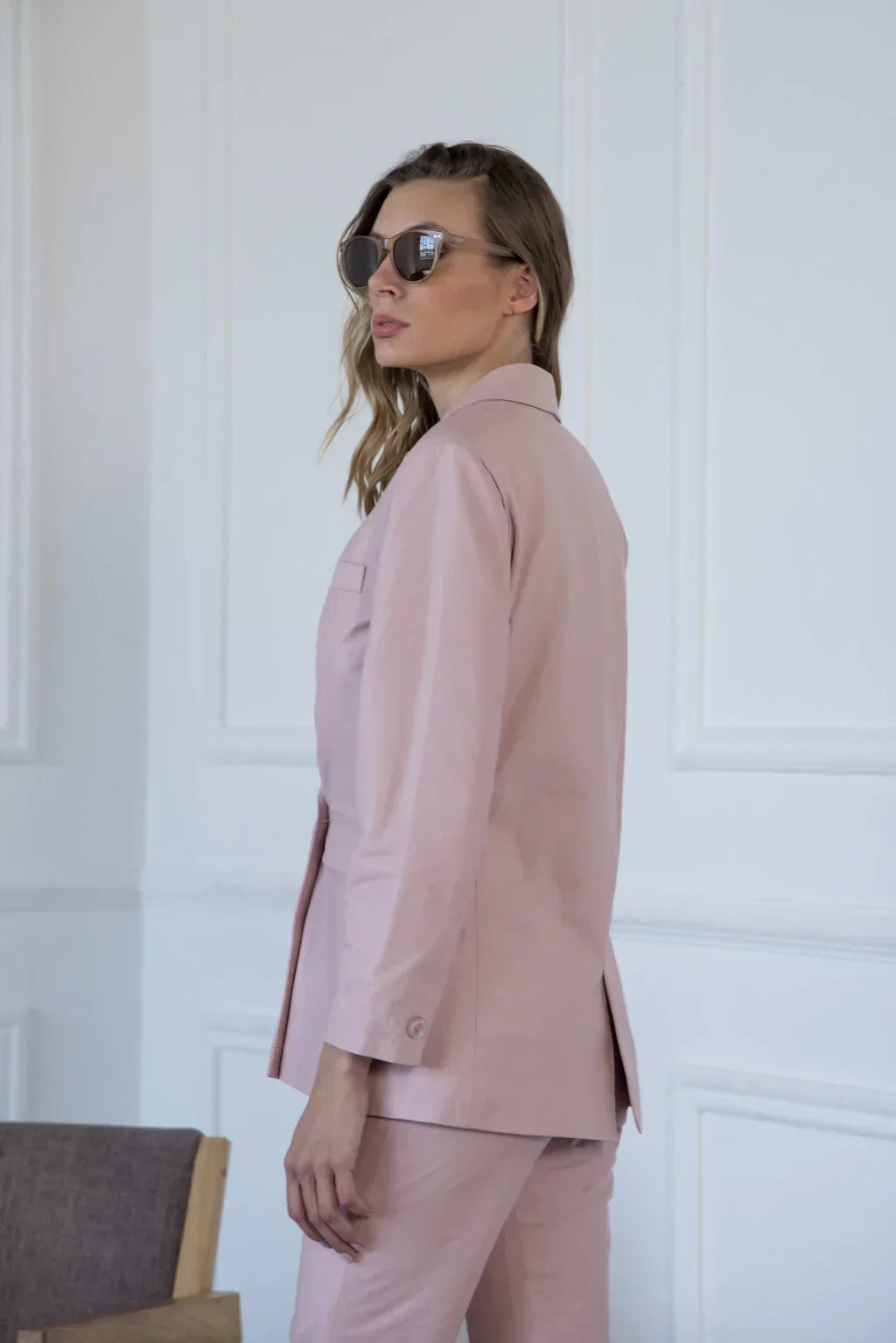 Ace Rose Pink Leather Blazer For Women (2 Piece)