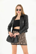 Quinn Black Crop Biker Leather Jacket