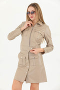 Astrid Beige Crop Leather Jacket Women