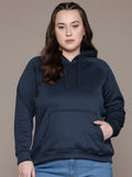 Women Navy Blue Solid Hooded Hoodie — Classic Cotton Pullover with Kangaroo Pocket | HARCHIZ Pakistan