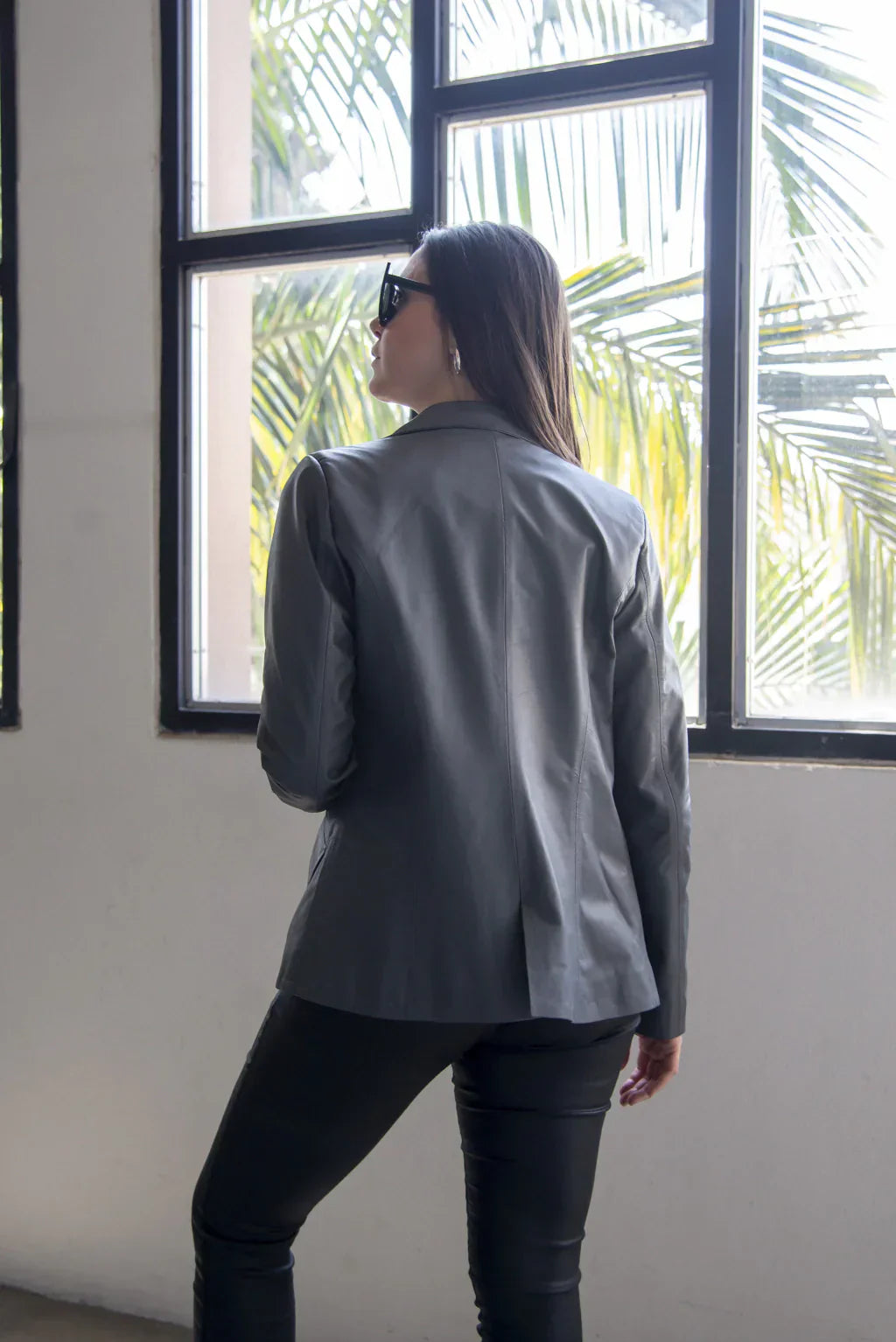 Ace Grey Leather Blazer For Women (2 Piece)