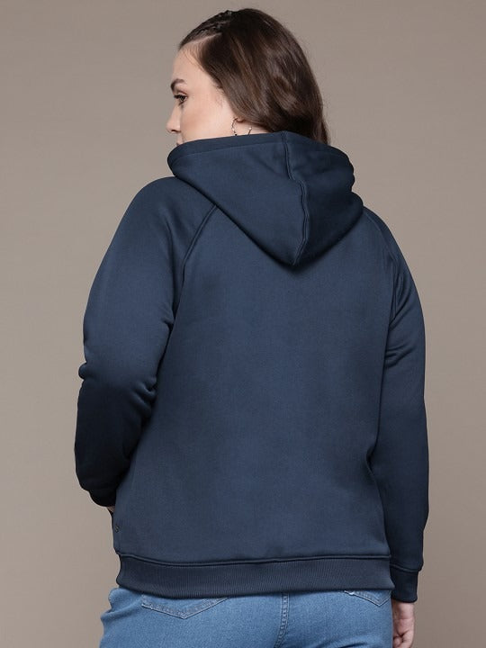 Women Navy Blue Solid Hooded Hoodie — Classic Cotton Pullover with Kangaroo Pocket | HARCHIZ Pakistan