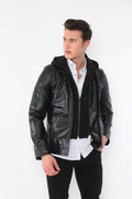 HARCHIZ Luca Black Hooded Leather Jacket