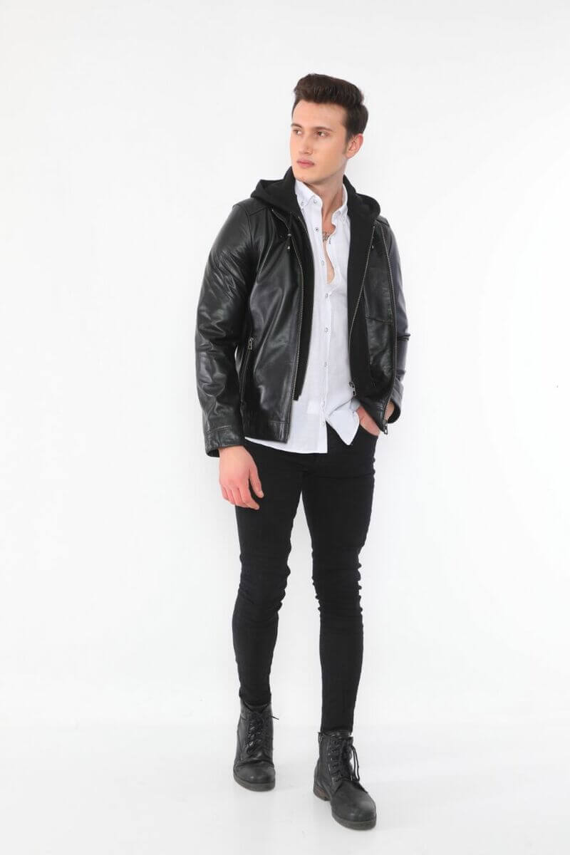 Ace Luca Black Hooded Leather Jacket