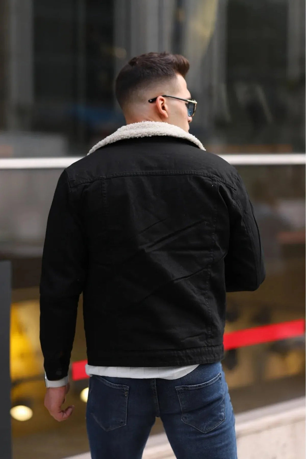 Men's Off White Fur Black Denim Jacket – Premium Style by HARCHIZ