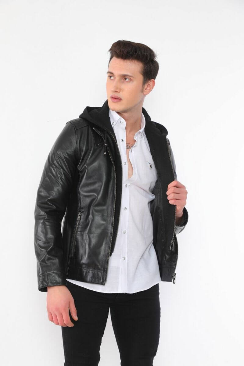 Ace Luca Black Hooded Leather Jacket